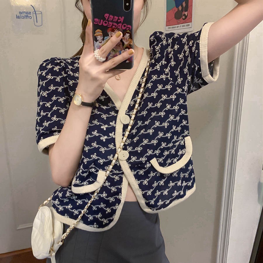 Áo kiểu ngắn tay thiết kế khuy gài xinh xắn thời trang phong cách Hàn Quốc cho nữ