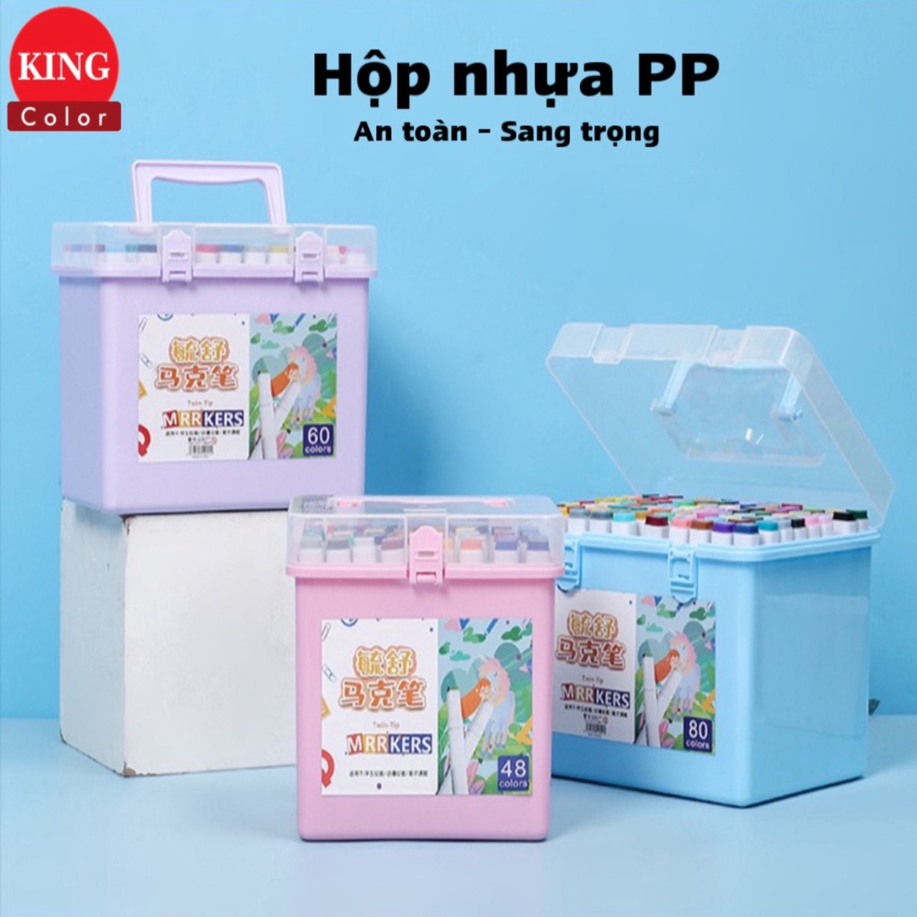 Bút màu dạ Marker Touch hai đầu cao cấp - Hộp nhựa kèm đế Bộ 30/36/48/60/80 màu chuyên nghiệp họa cụ tô màu vẽ tranh