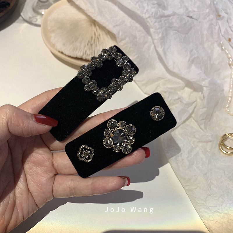 Kẹp Tóc Nhung Đen Đính Đá Lấp Lánh Phong Cách Vintage Hàn Quốc Cho Nữ