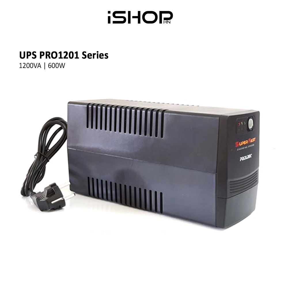 Bộ lưu điện UPS Prolink PRO1201SFC, 1200VA, 600W, sạc siêu nhanh, ổn định dòng điện, dùng cho PC, Wifi, Camera,..