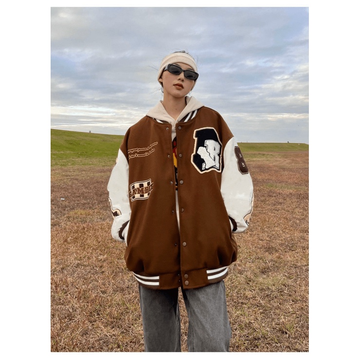 Áo Khoác Bomber Nữ Chất Nỉ Mềm Kiểu Bóng Chày In Chữ Form Rộng Mặc Thoải Mái NEW UNISEX
