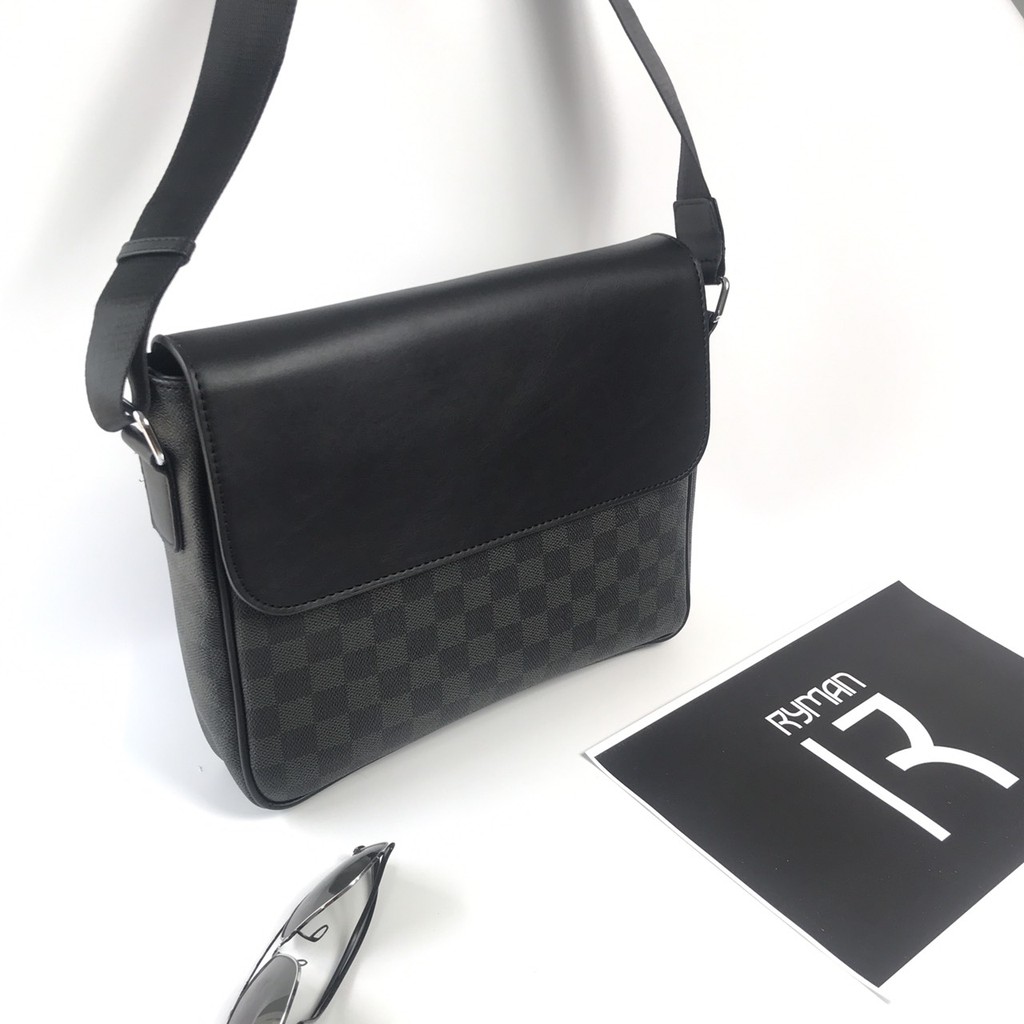 Cặp nam công sở văn phòng đeo chéo vai họa tiết caro, khóa kéo có nhiều ngăn da PU chống nước để tài liệu, ipad tiện lợi | BigBuy360 - bigbuy360.vn