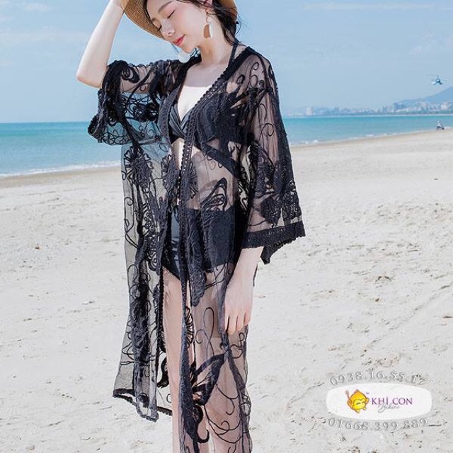 Kimono, áo khoác đi biển họa tiết bướm xinh