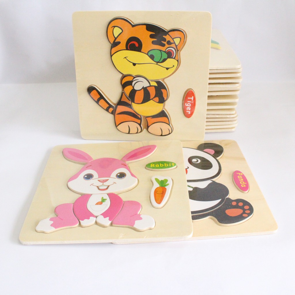 Bộ 10 Tranh Ghép Gỗ 3D Động Vật Hoa Quả Phương Tiện Giao Thông