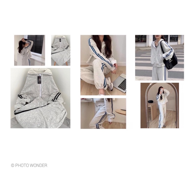 Bộ Nỉ Kẻ Sọc Nỉ - Set Bộ Viền Sọc Xám Quần Bo Chân Chốt Unisex Nam Nữ