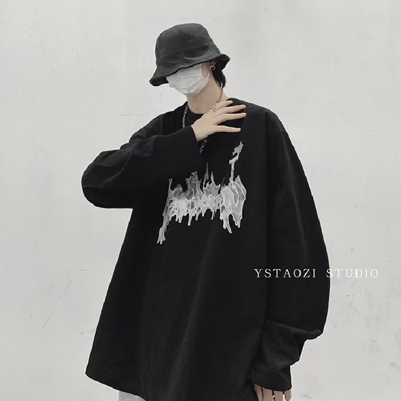 Áo Thun Tay Dài Dáng Rộng In Chữ Phong Cách Hip Hop Nhật Bản Thời Trang Cho Nam Và Nữ Size M-5XL
