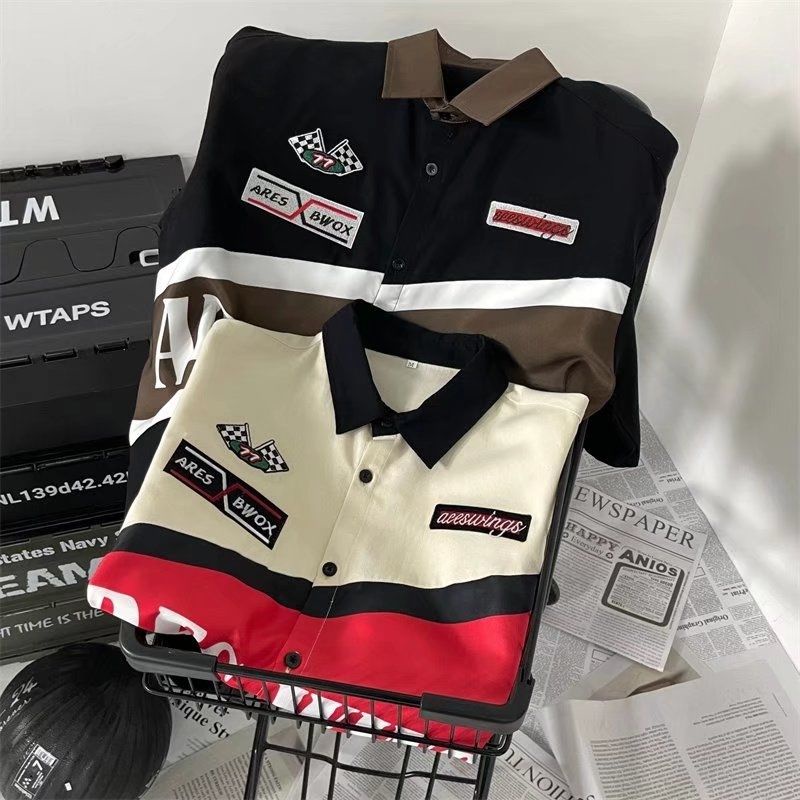 Áo Sơ Mi Ngắn Tay Dáng Rộng Thời Trang Retro Âu Mỹ Cá Tính Cho Nam