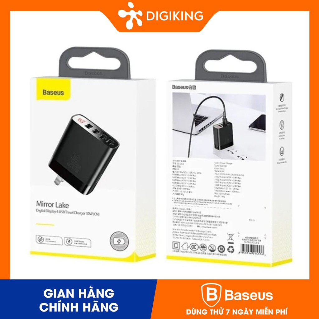 Sạc 4 cổng USB 30w BASEUS Mirror Lake Digital