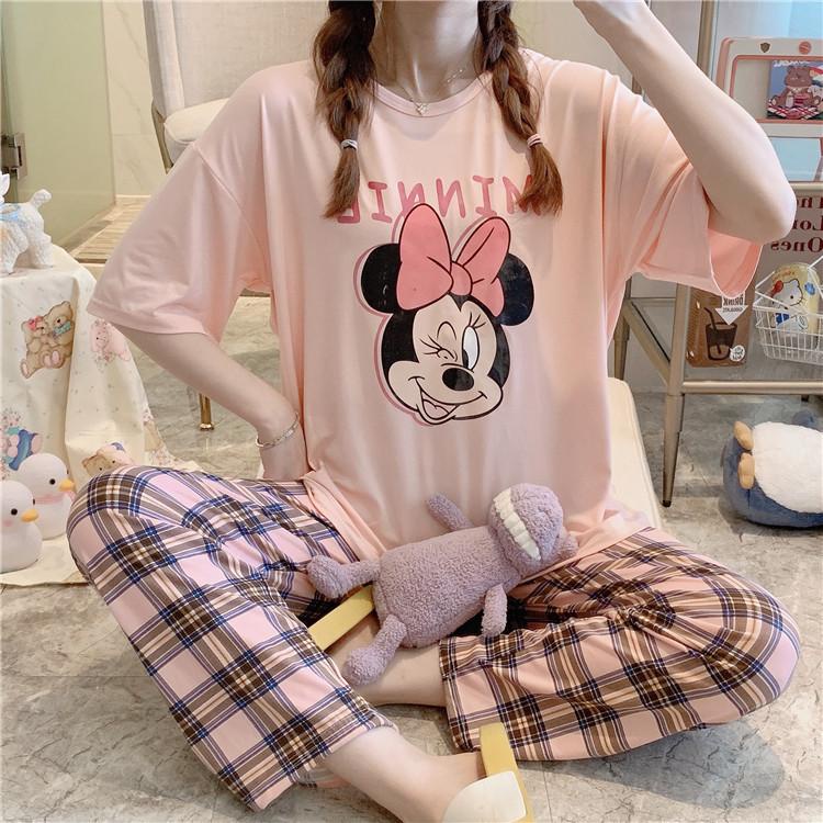 Đồ bộ nữ đồ ngủ bigsize quần dài áo cộc mặc nhà mùa hè  thun cotton cute dễ thương 40-70Kg  TOZZO BCD09