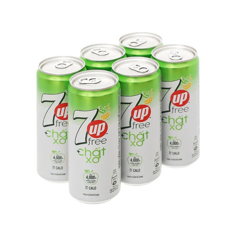 Lốc 6 lon 7UP ít calo bổ sung chất xơ 320ml