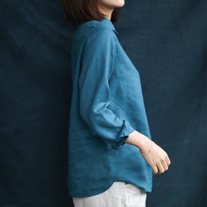 Ice retro embroidered cotton linen thin tops ramie short-sleeved shirt pick-up special ~ Japanese