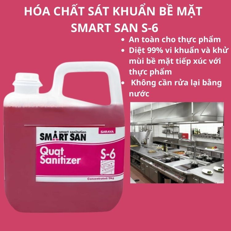 Nước lau sàn diệt khuẩn QUAT SANITIZER S-6 S6, Nhập khẩu can 5L