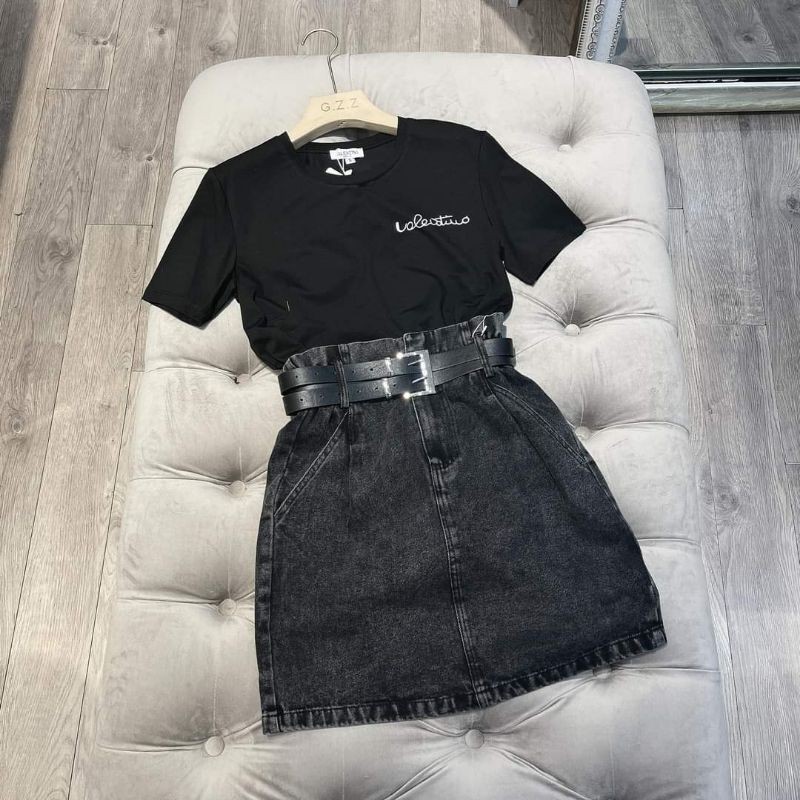 Chân váy jean kèm đai da hàng QCL1 | BigBuy360 - bigbuy360.vn