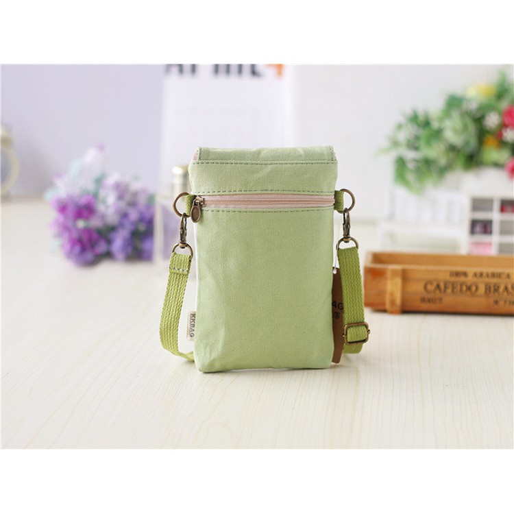 Túi Đựng Điện Thoại Bằng Vải Canvas Đa Năng Có Khóa Kéo Thiết Kế Dễ Thương