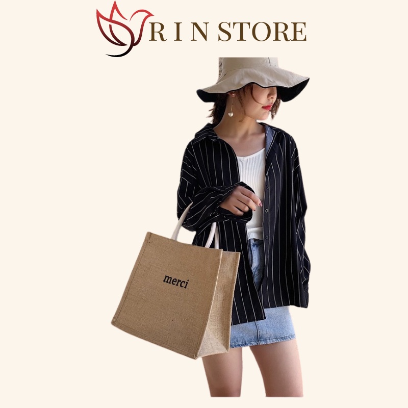 Túi Cói Đi Biển Cói Sang Chảnh, Có Lót và Khóa Kéo Bên Trong RIN