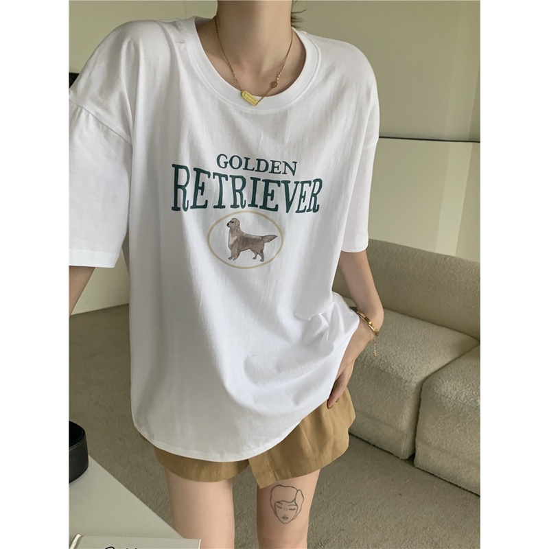 Áo Thun Dáng Rộng Ngắn Tay In Hình Cún Thời Trang Mùa Hè Mỹ Kiểu Mới 53641