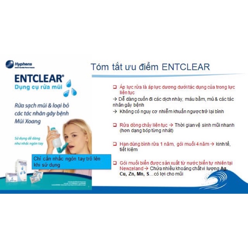 [DATE LUÔN MỚI] Bộ rửa mũi vệ sinh mũi phòng bệnh ENTCLEAR (set bình + 20 gói muối hoặc tách lẻ)