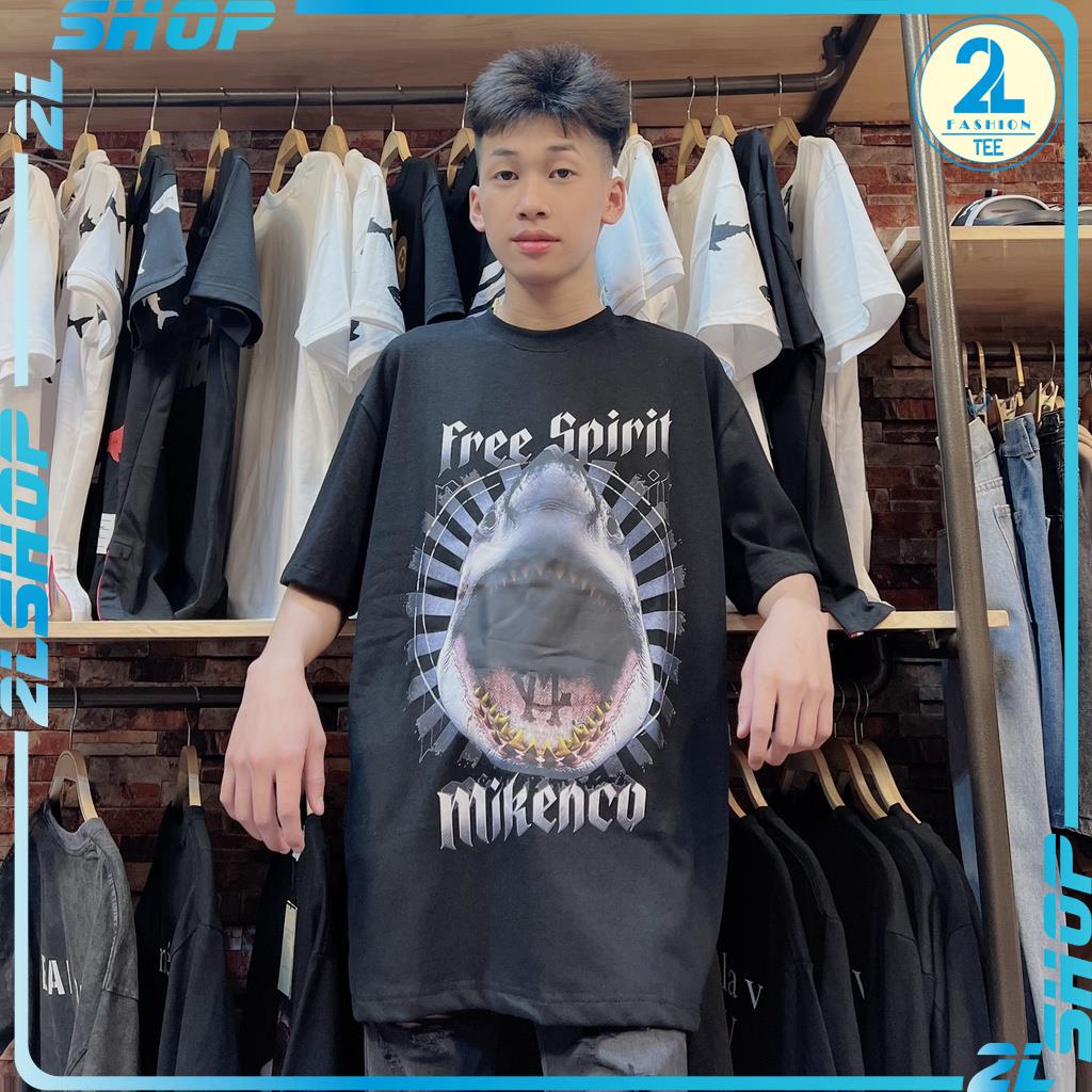 Áo MIKENCO Cá Mập Free Spirit 5D  giá rẻ chất cotton mát mịn, áo thun mikenko tay lỡ cổ tròn nam nữ