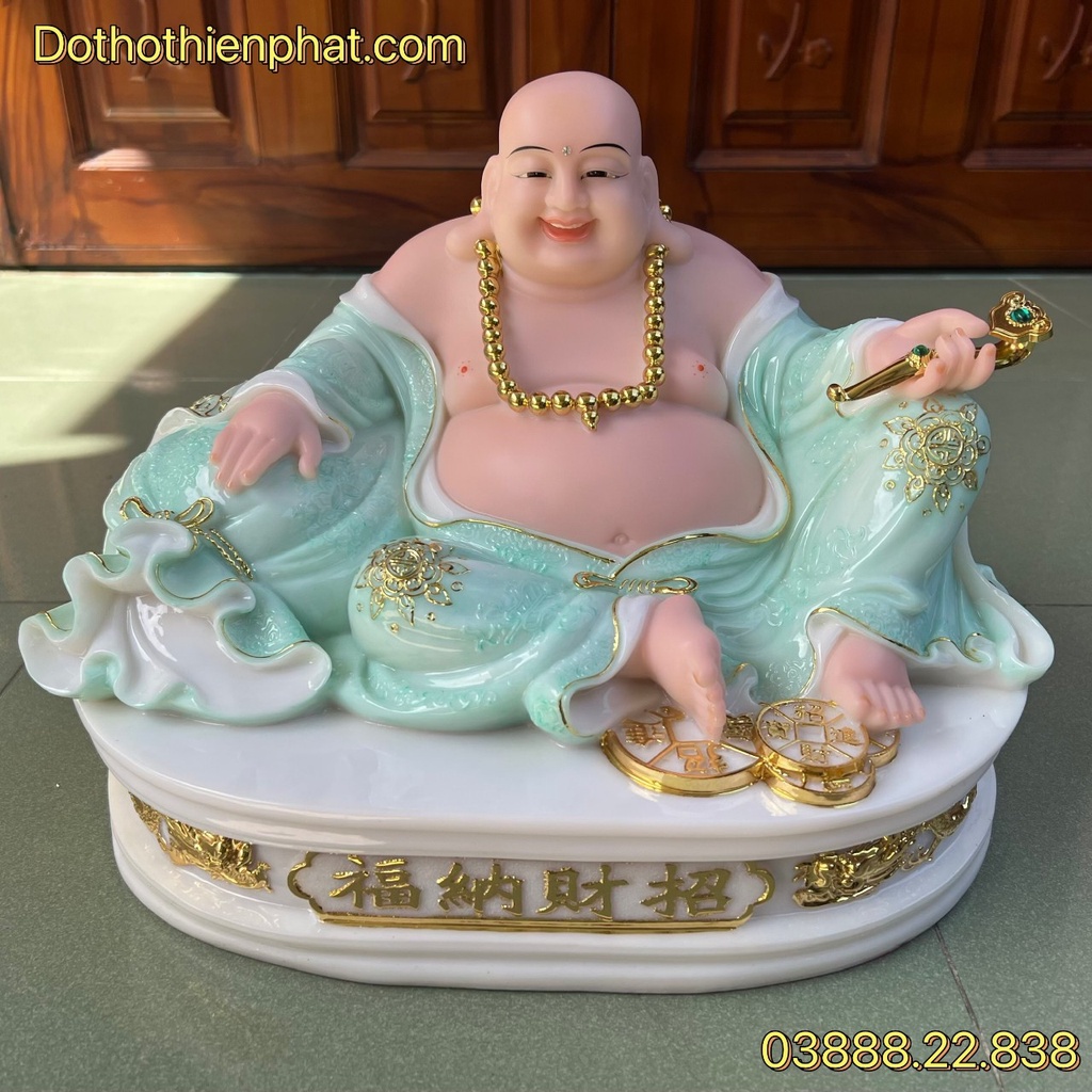 Tượng Phật Di Lặc Đá 16in ngang 38 cm màu xanh loại 1 mẫu mới rất đẹp