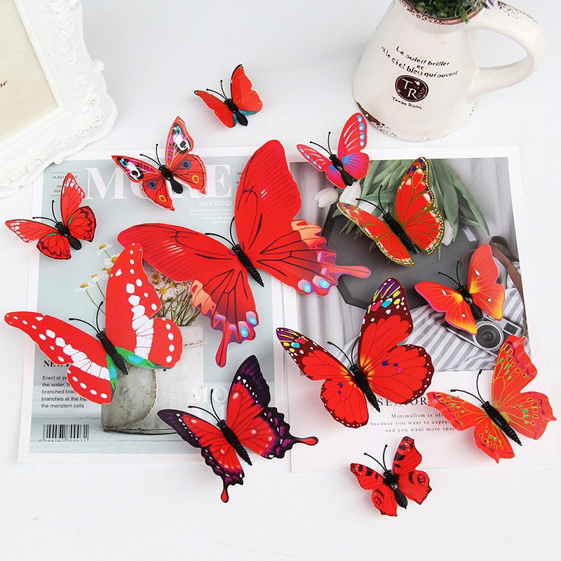 Decal dán tường 3D hình cánh bướm trang trí độc đáo, giấy dán tường