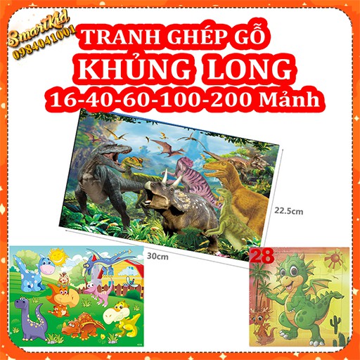 Tranh Xếp Hình Khủng Long 16 40 60 100 200 Mảnh Bằng Gỗ Ghép Hình