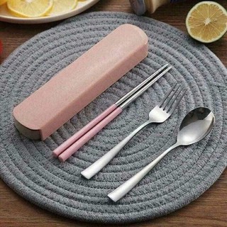 Bộ thìa dĩa đũa hộp lúa mạch-bộ đũa thìa văn phòng