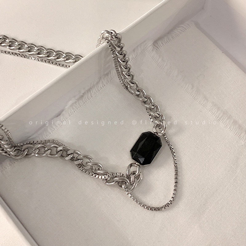 Vòng cổ Thép Titan Màu Đen Hai Lớp Phong Cách hip hop Thời Trang