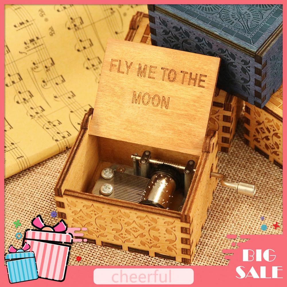 Retro Wood Music Box Antique Hand Cranked Musical Case Home Ornament Gifts