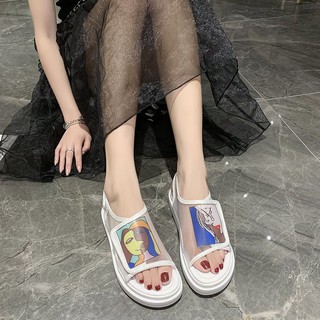 (sẵn) Giày Sandal Nữ Trắng Đi Chơi, Đi Du Lịch v.v Họa Tiết Ấn Tượng #6022