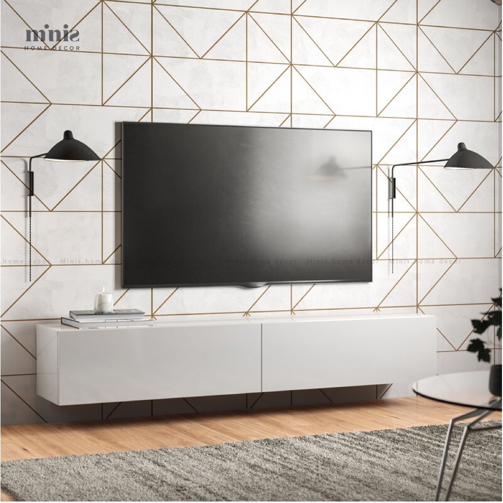 Kệ Tủ Tivi Gỗ Minis thiết kế treo tường , đã lắp đặt sẵn, bảo hành 12 tháng