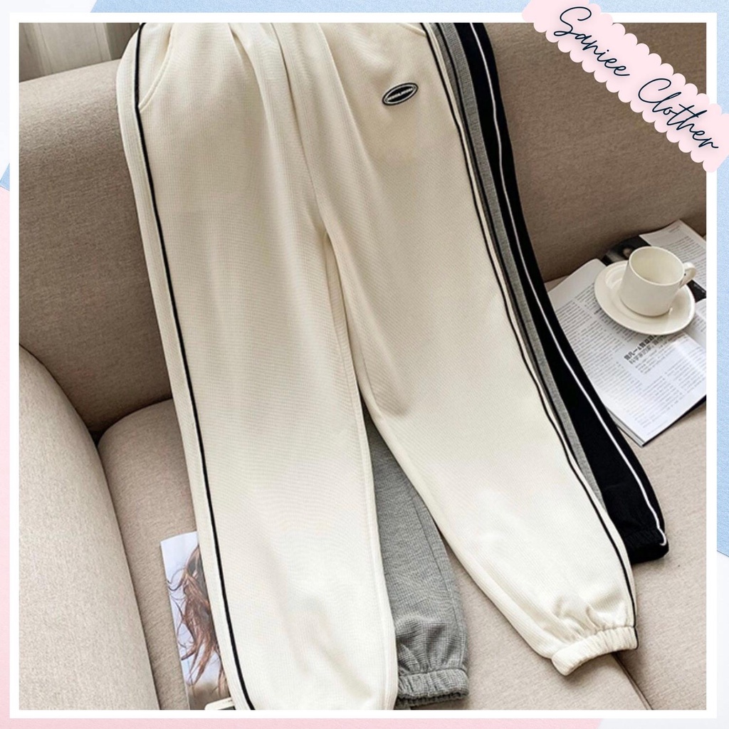 Quần jogger nữ ống rộng kẻ sọc line bo gấu thể thao cao cấp phong cách hàn quốc Saniee Clother
