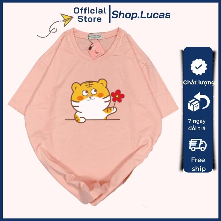 Áo Thun Nam Nữ Unisex Áo Phông form rộng tay ngắn Tết con Cọp, con Hổ - Mẫu Cọp cầm hoa - shop.lucas