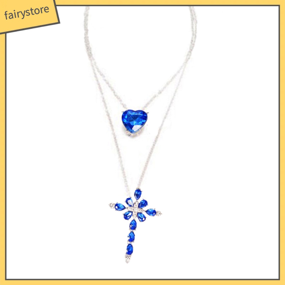 Dây Chuyền 2 Tầng Mặt Chữ Thập Đính Đá Thời Trang