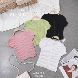 Áo Croptop BIGSIZE cổ nút tròn len gân L85