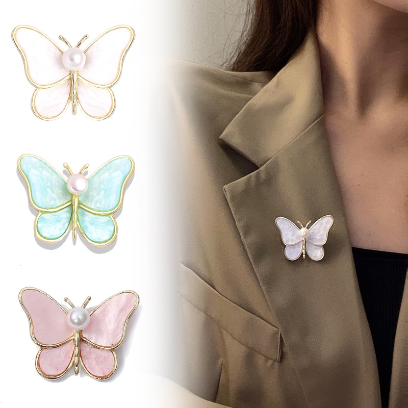 Ghim Cài Áo Hình Bướm Đính Ngọc Trai Nhân Tạo Thời Trang