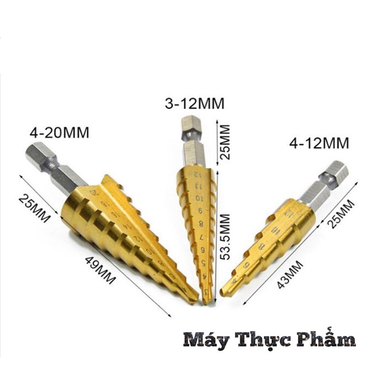 Combo 3 mũi khoan bước tháp tầng nhiều loại đường kính (chuyên khoan sắt,nhựa,gỗ,mika)