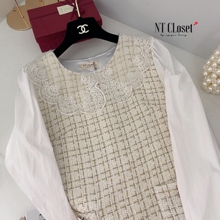 Váy dạ thiết kế Mina cổ ren tiểu thư