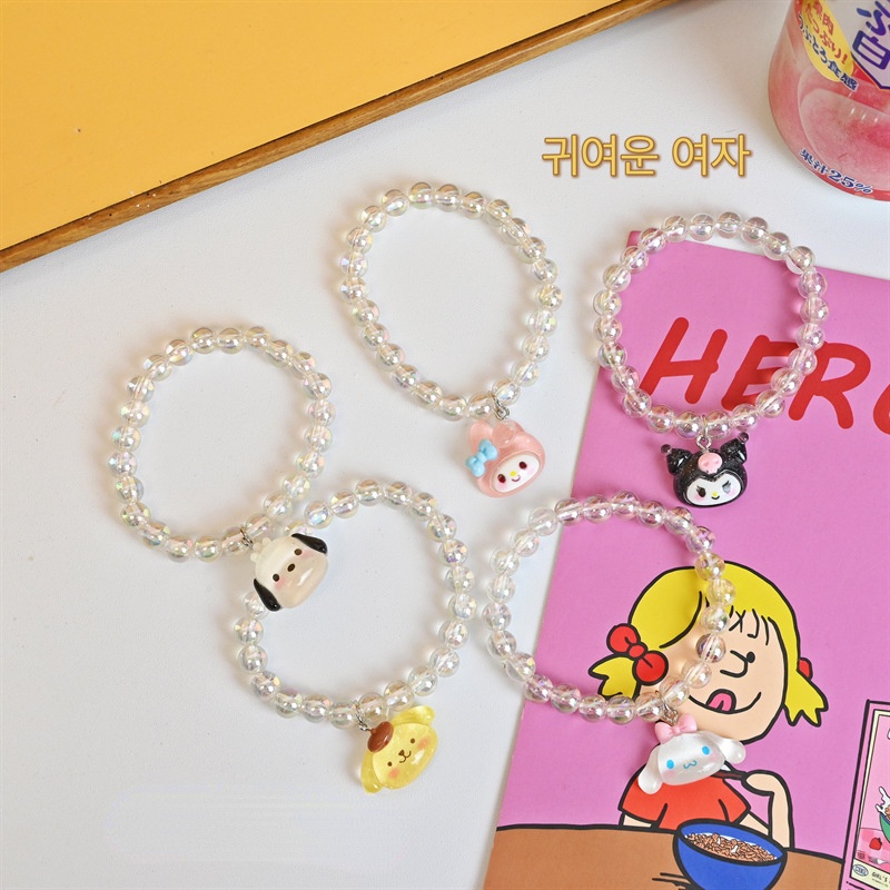 Vòng Tay Dây Cao Su Mặt Hình Cún Melody Kuromi Cinnamon Hoạt Hình Nhật Bản Đáng Yêu