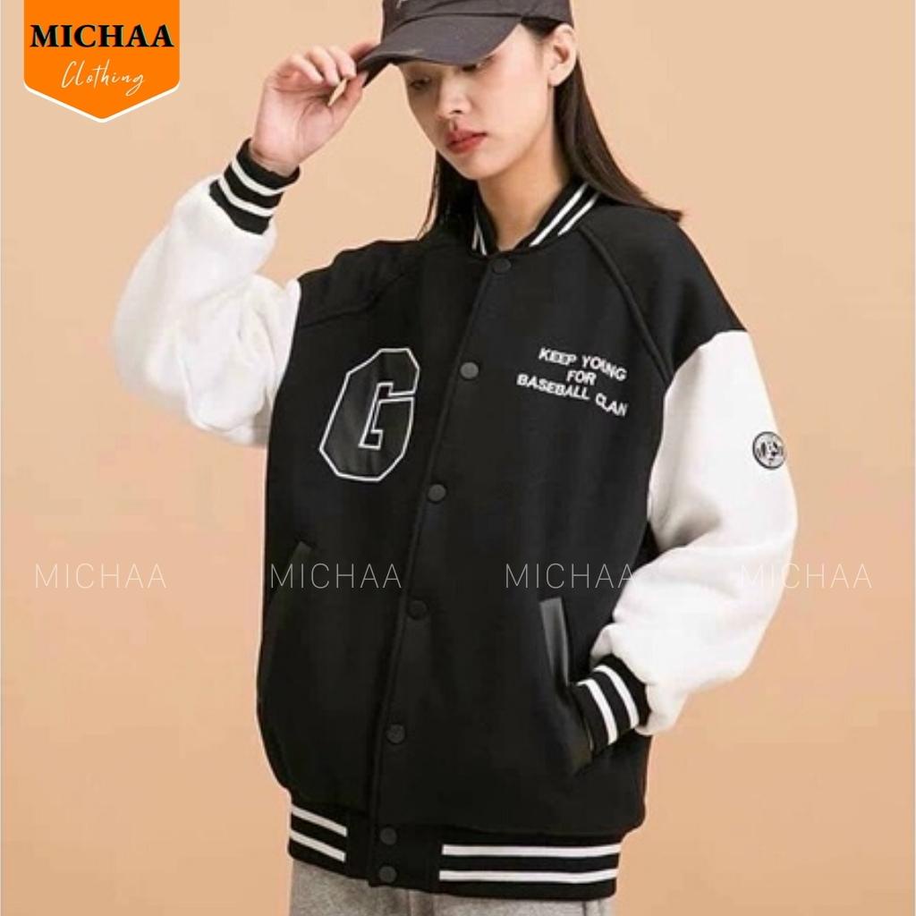 Áo Khoác Nỉ CHỮ G KEEP YOUNG Nam Nữ Form Bomber Vải Nỉ Hình In Đẹp - MICHAA