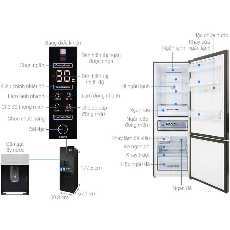 [ VẬN CHUYỂN MIỄN PHÍ KHU VỰC HÀ NỘI ]  Tủ lạnh Aqua Inverter 373 lít màu đen AQR-IW378EB.BS