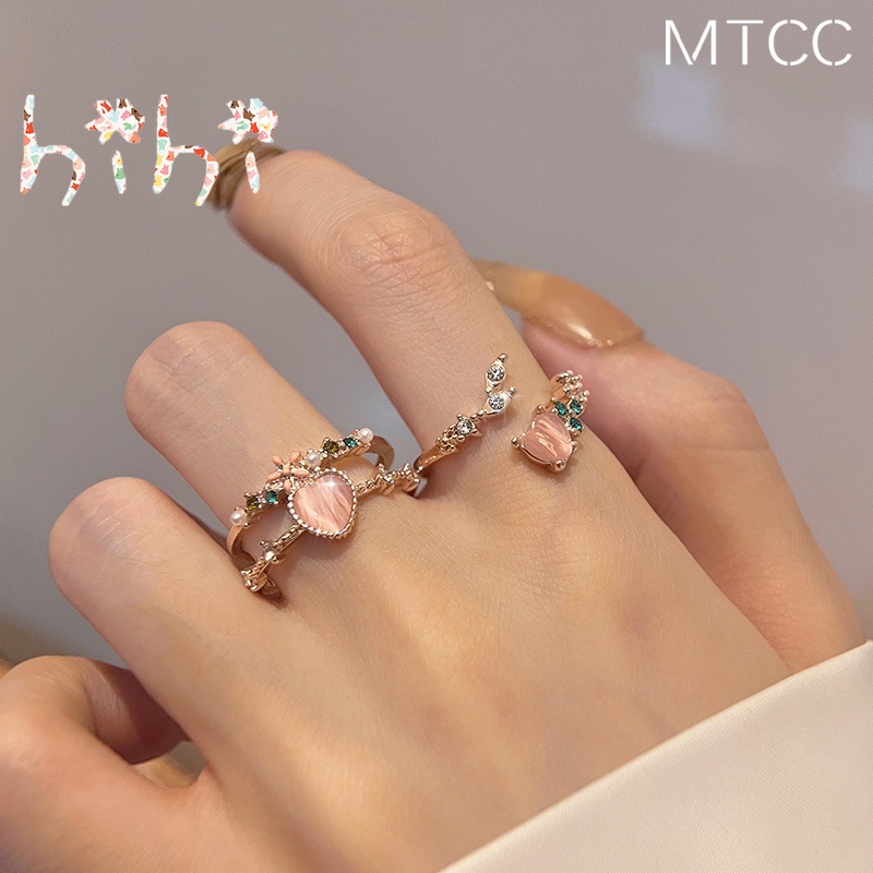 Nhẫn Hở Hai Lớp Hình Hoa / Trái Tim Đính Ngọc Trai Thời Trang Tinh Tế Cho Nữ