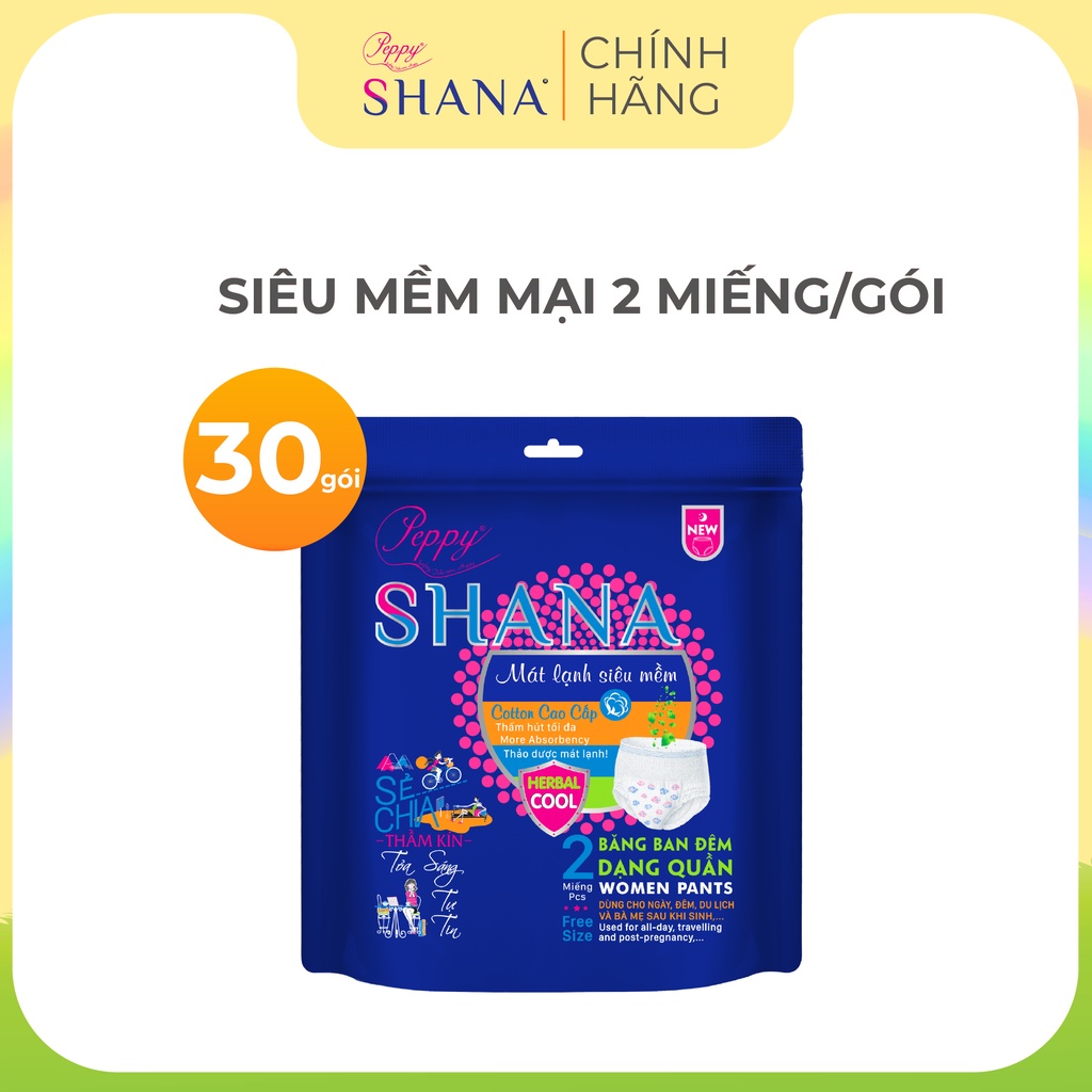 Bộ 30 gói Băng vệ sinh dạng quần SHANA tiện lợi, mềm mại 2 chiếc/gói