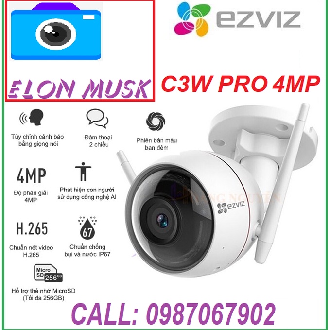 CAMERA IP Wifi Ngoài Trời C3W PRO 4MB 2K Siêu nét, AI Thông Minh, Đèn LED Màu đêm, C3W PRO 2MB 1080P .Hàng chính hãng