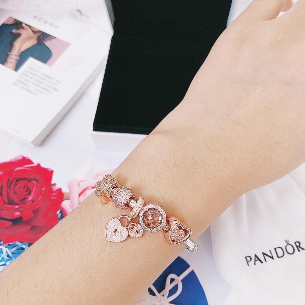 ☏♨Vòng Tay Pandora s925 100% charms Pinke Bằng Bạc Sterling Kèm Hộp Quà Giáng Sinh Thời Trang Mới 2021 ass2356