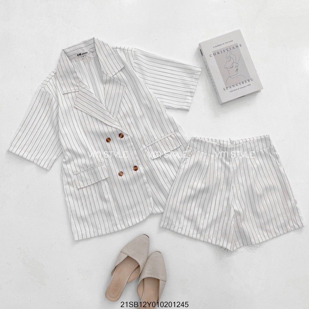 Set vest kẻ sọc tay ngắn + quần đùi thời trang ulzzang Hàn Quốc Fmstyle Saigon 21SB12Y010201 | BigBuy360 - bigbuy360.vn