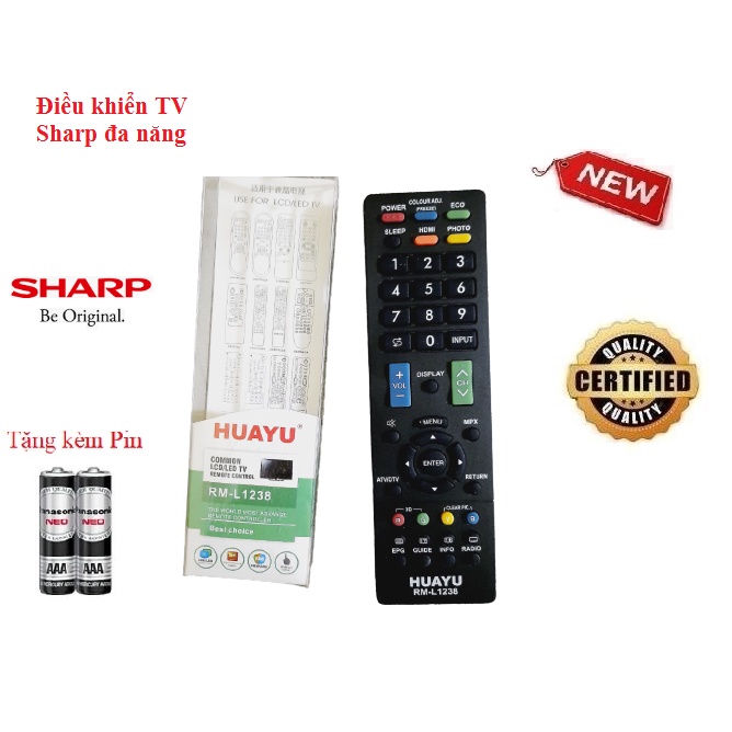 Remote Điều khiển TV Sharp RM-L1238 đa năng tất cả các dòng tivi Sharp LCD/LED/Smart TV- Hàng tốt Tặng kèm Pin