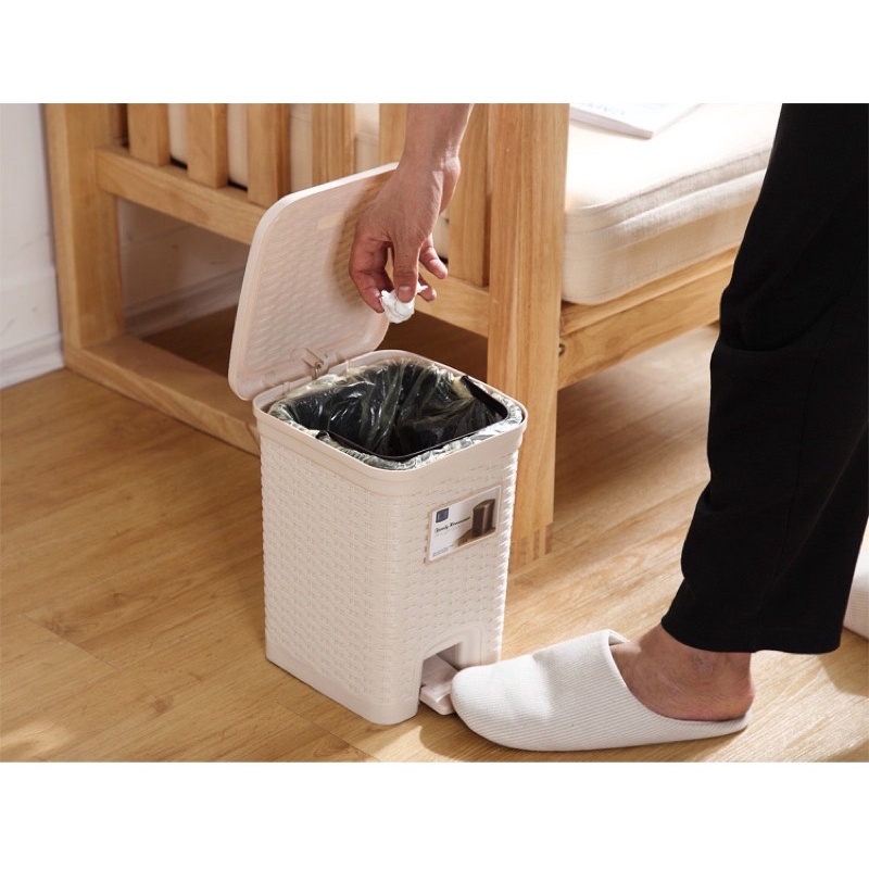 Thùng Rác Nhựa Giả Mây Gia Đình, Thùng Đựng Rác Văn Phòng Cam Homeware