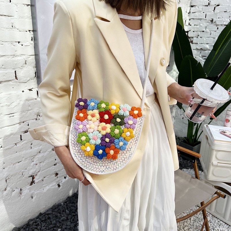 Túi Đeo Chéo Vai Đan Cói Đính Hoa Nhỏ Dễ Thương Thời Trang Mùa Hè Dành Cho Bạn Nữ 2022
