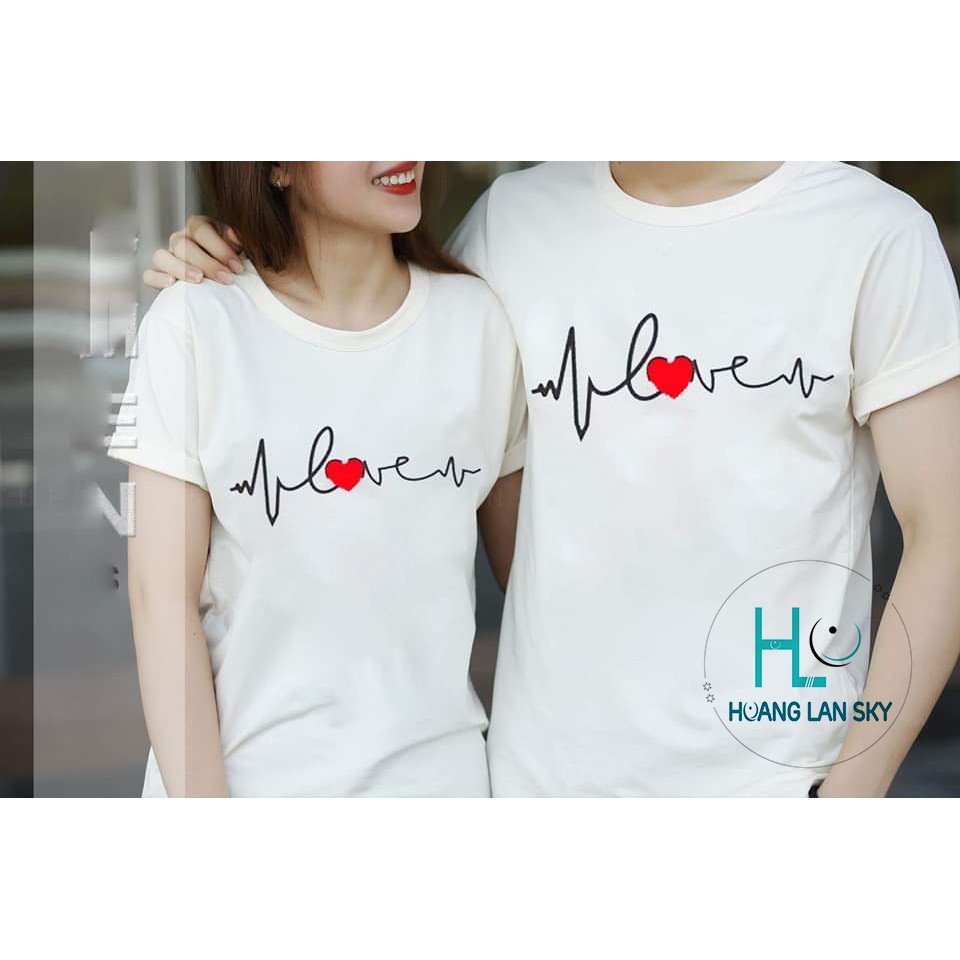 Đồ Đôi Áo Đôi Áo Cặp Nam Nữ Kèm Ảnh Thật Màu Đen Trắng in Nhịp Tim AD15-1