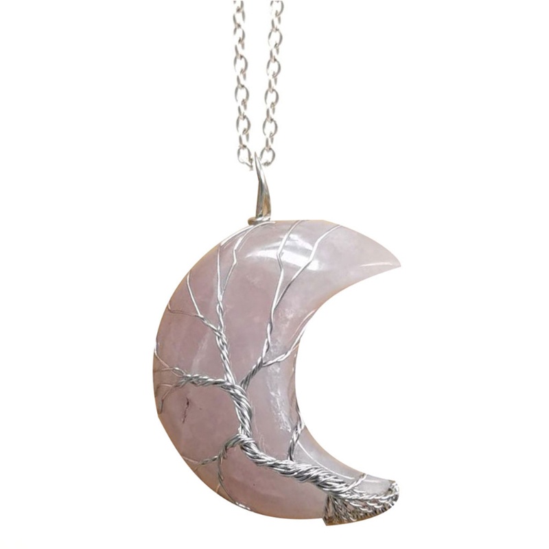 Flgo Vòng cổ Mặt Đá Pha Lê Bán Nguyệt Hình Cây Sự Sống